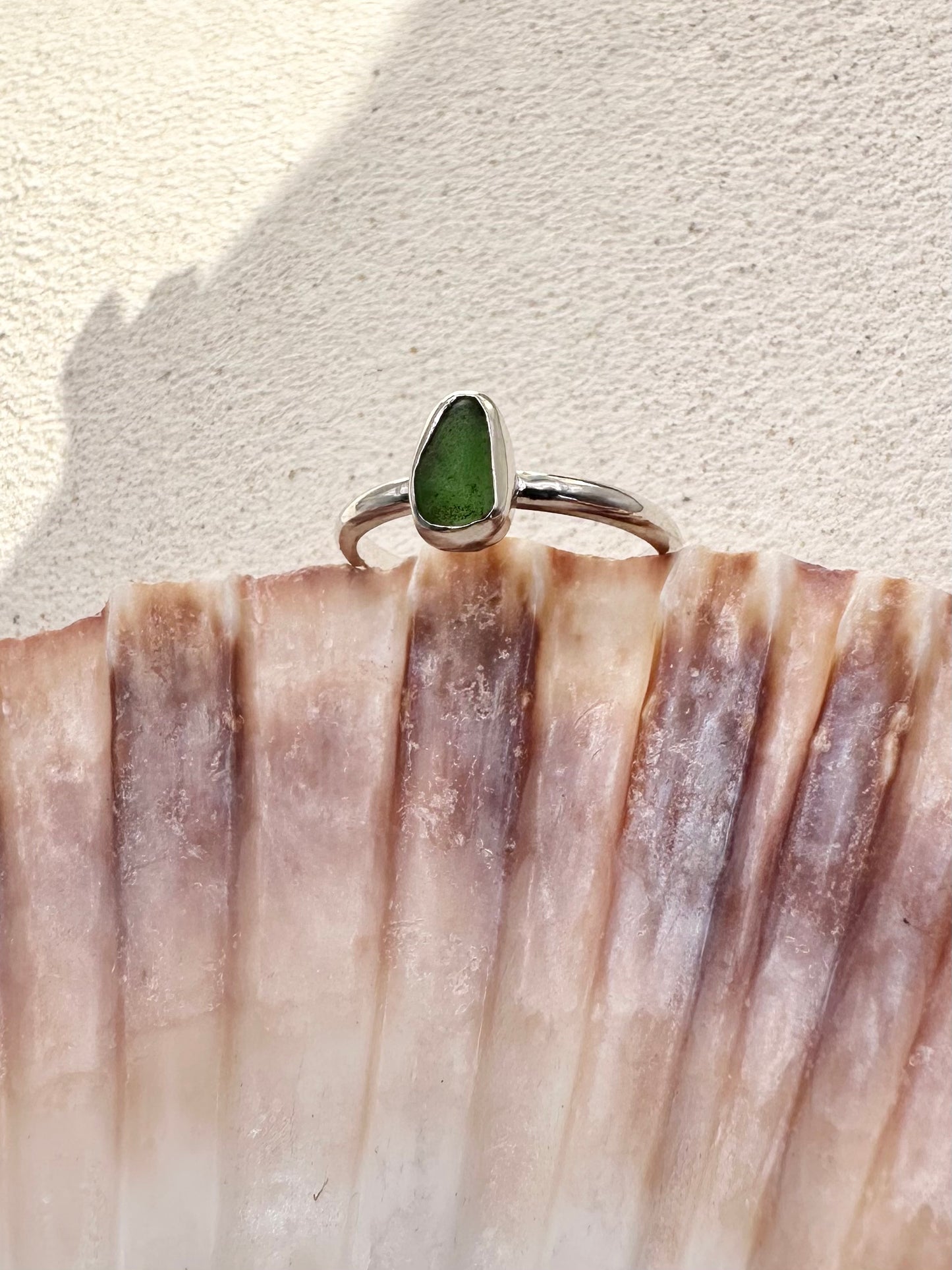 Green Seaglass Ring Silver