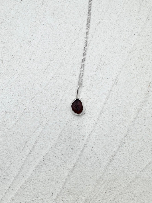 Amber Seaglass Pendant in Silver