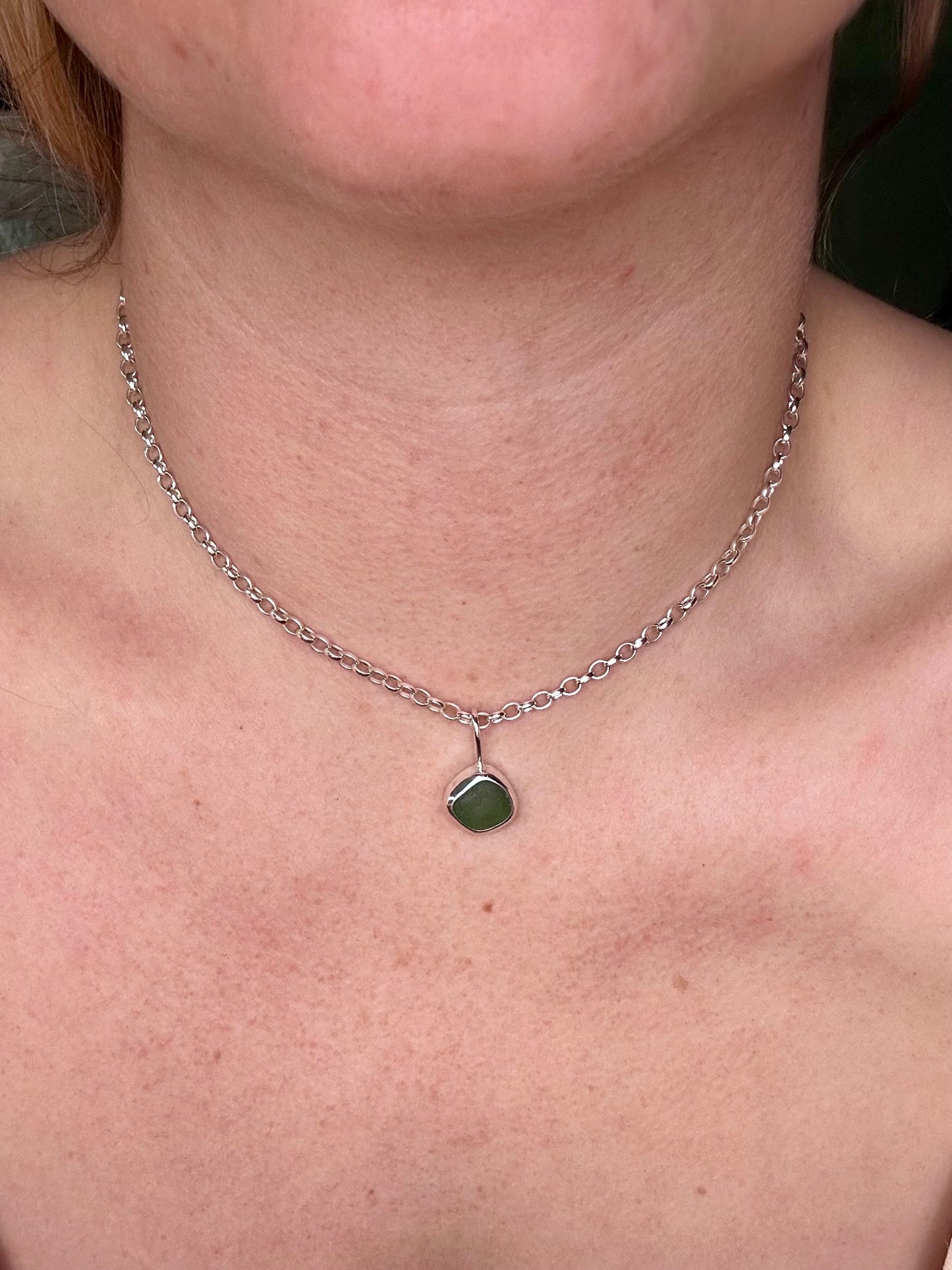 Green Seaglass Pendant Silver