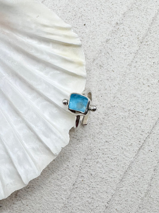 Aqua Seaglass Ring Silver