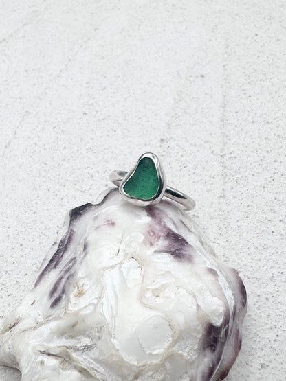 Green Seaglass Ring Silver