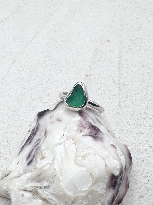 Green Seaglass Ring Silver