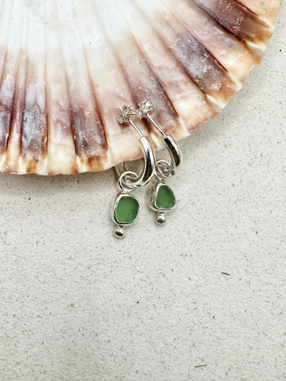 Green Seaglass Charms Silver
