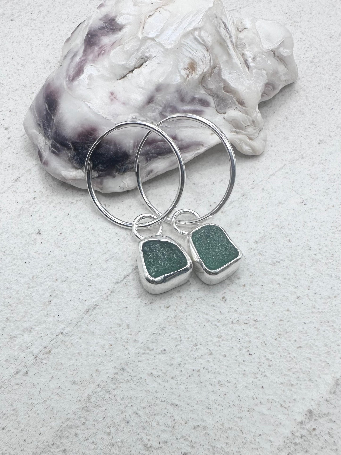 Silver Seaglass Charms in Green