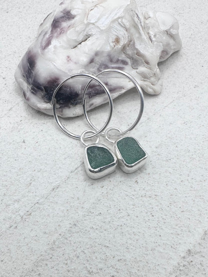 Silver Seaglass Charms in Green