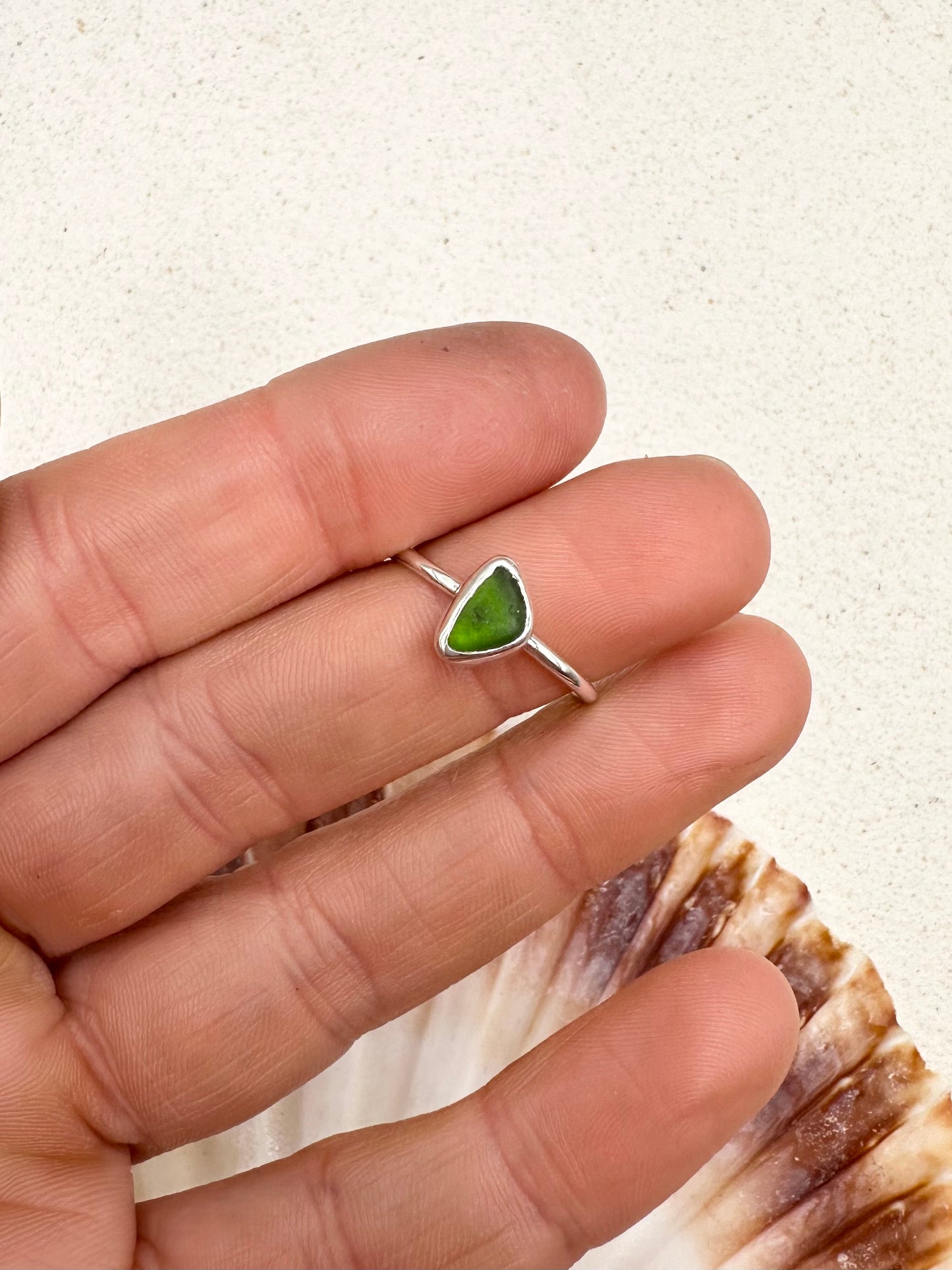 Green Seaglass Ring Silver