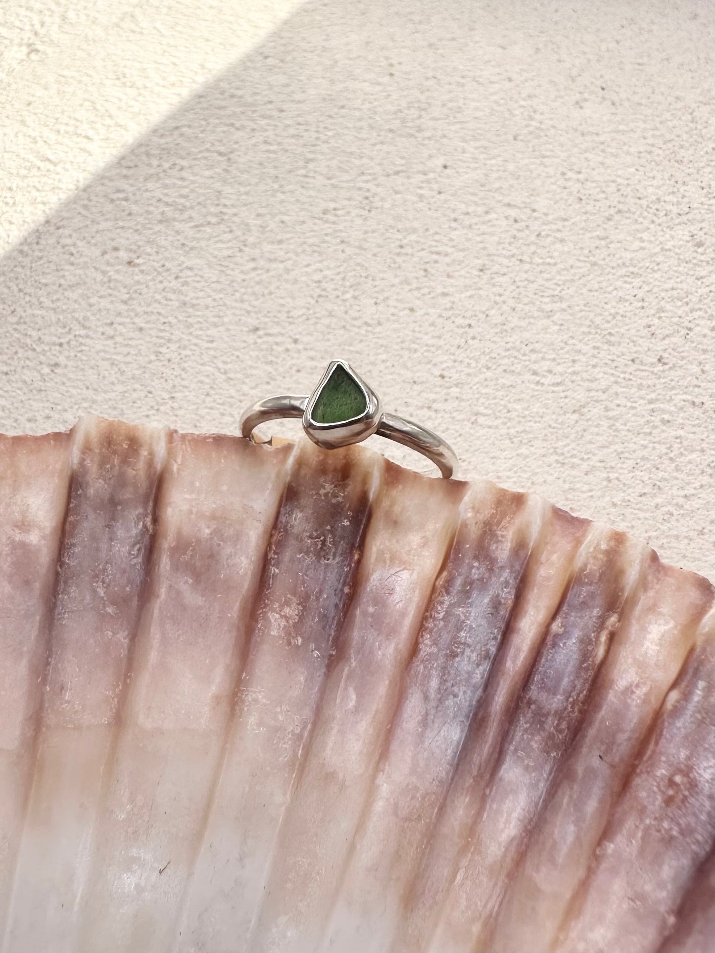 Green Seaglass Ring Silver