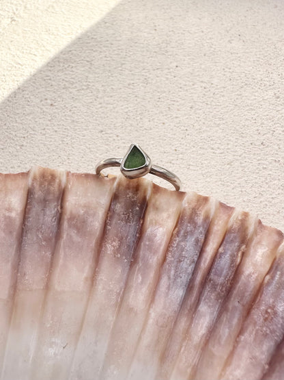 Green Seaglass Ring Silver