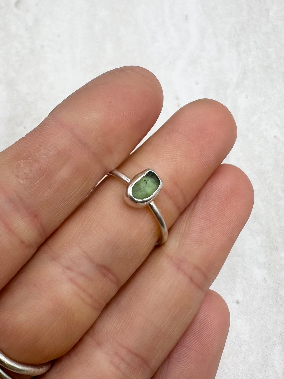 Green Seaglass Ring Silver - N.5