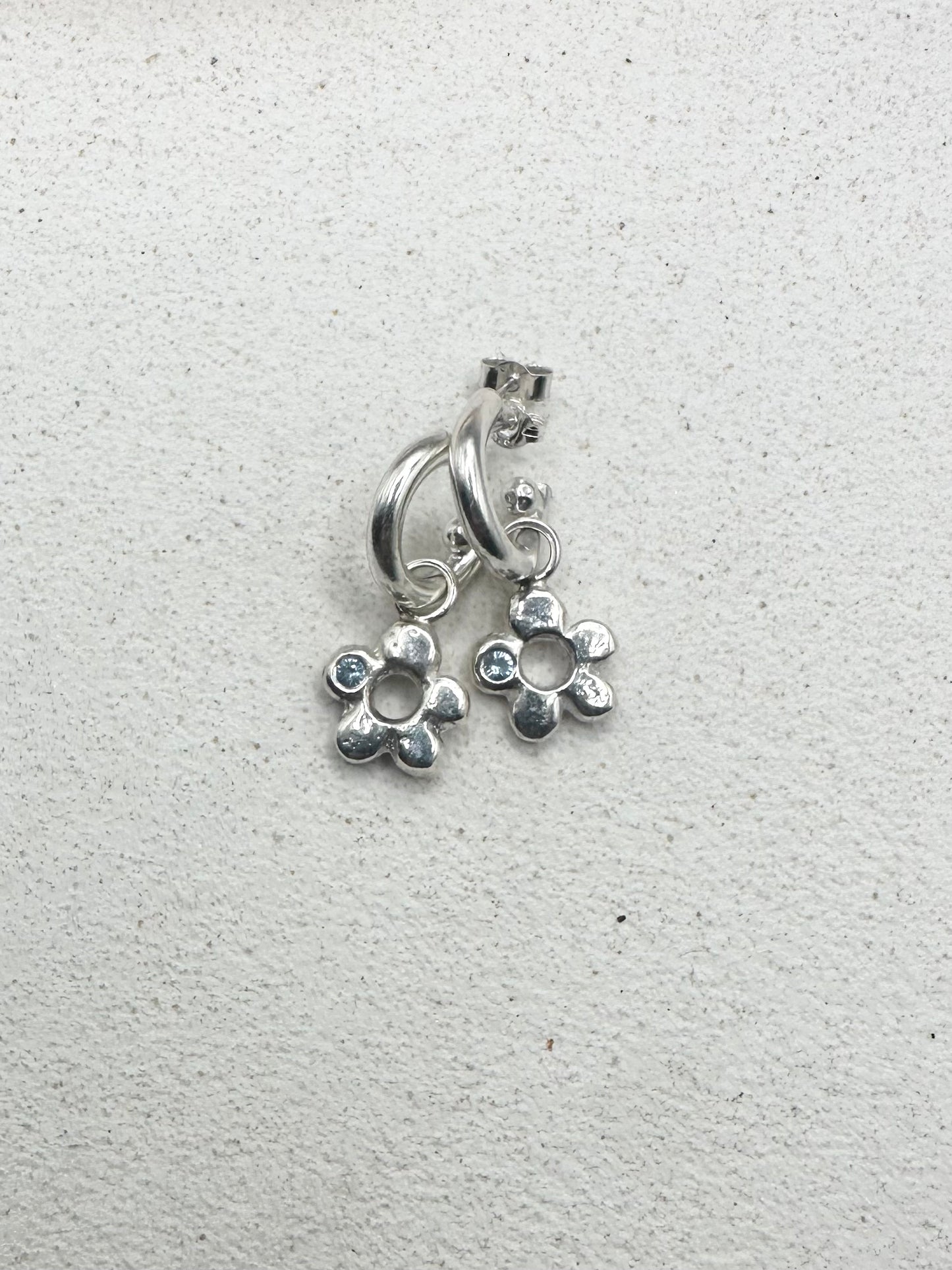 Chunky Flower Drop Charm Earrings Blue Sapphire