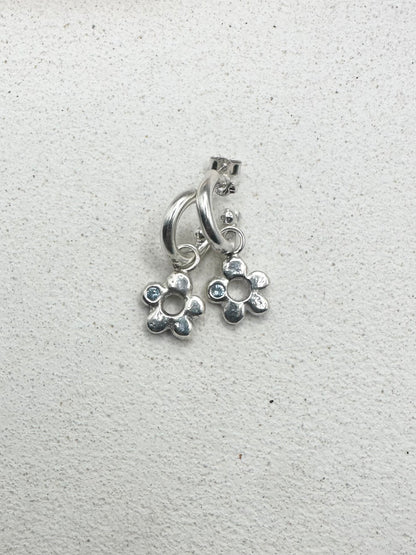 Chunky Flower Drop Charm Earrings Blue Sapphire