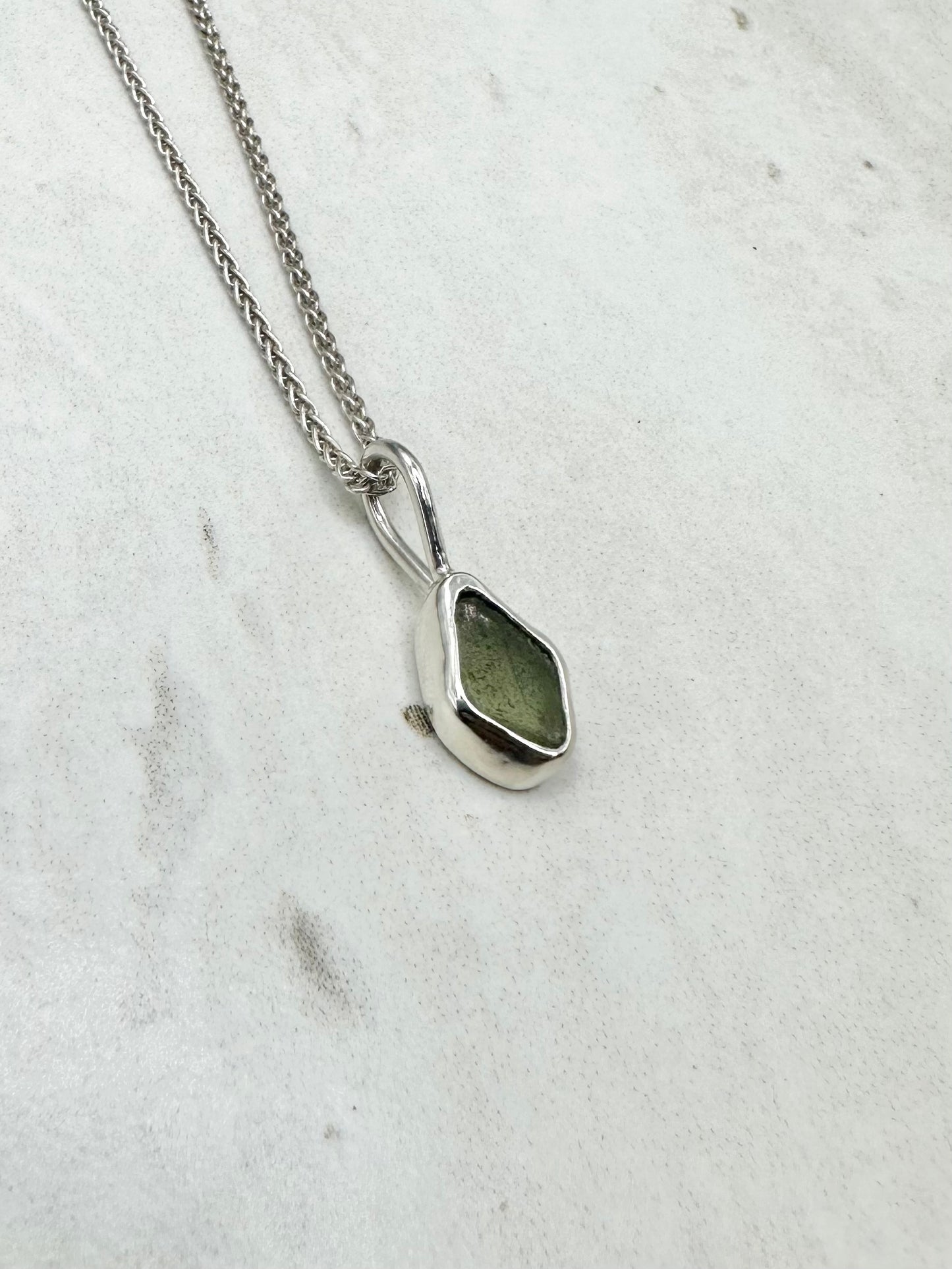 Green Seaglass Pendant Silver