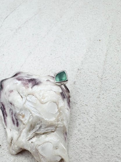 Teal Seaglass Ring Silver