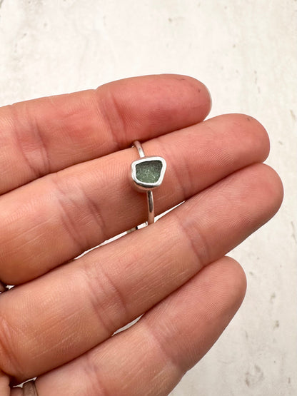 Teal Seaglass Ring in Silver - O