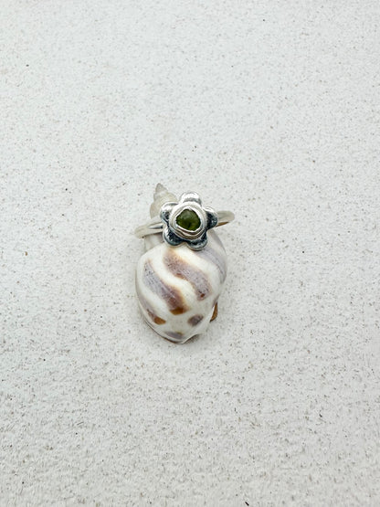 Green Seaglass Flower Ring Silver