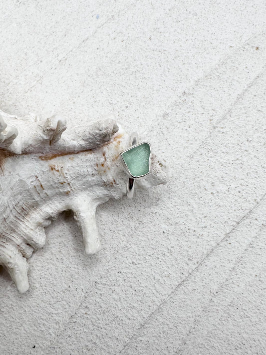 Light Blue Seaglass Ring Silver