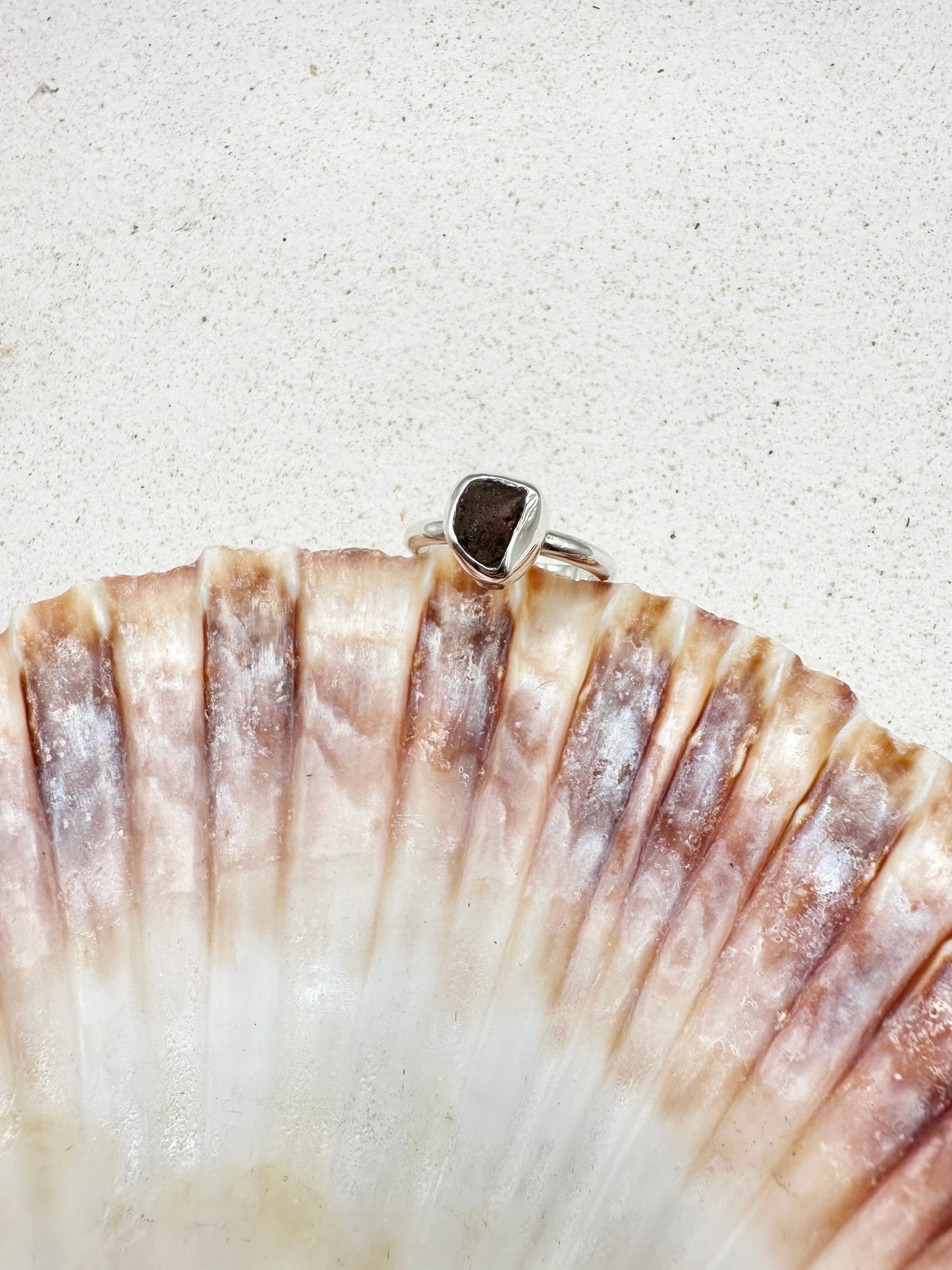Amber Seaglass Ring Silver