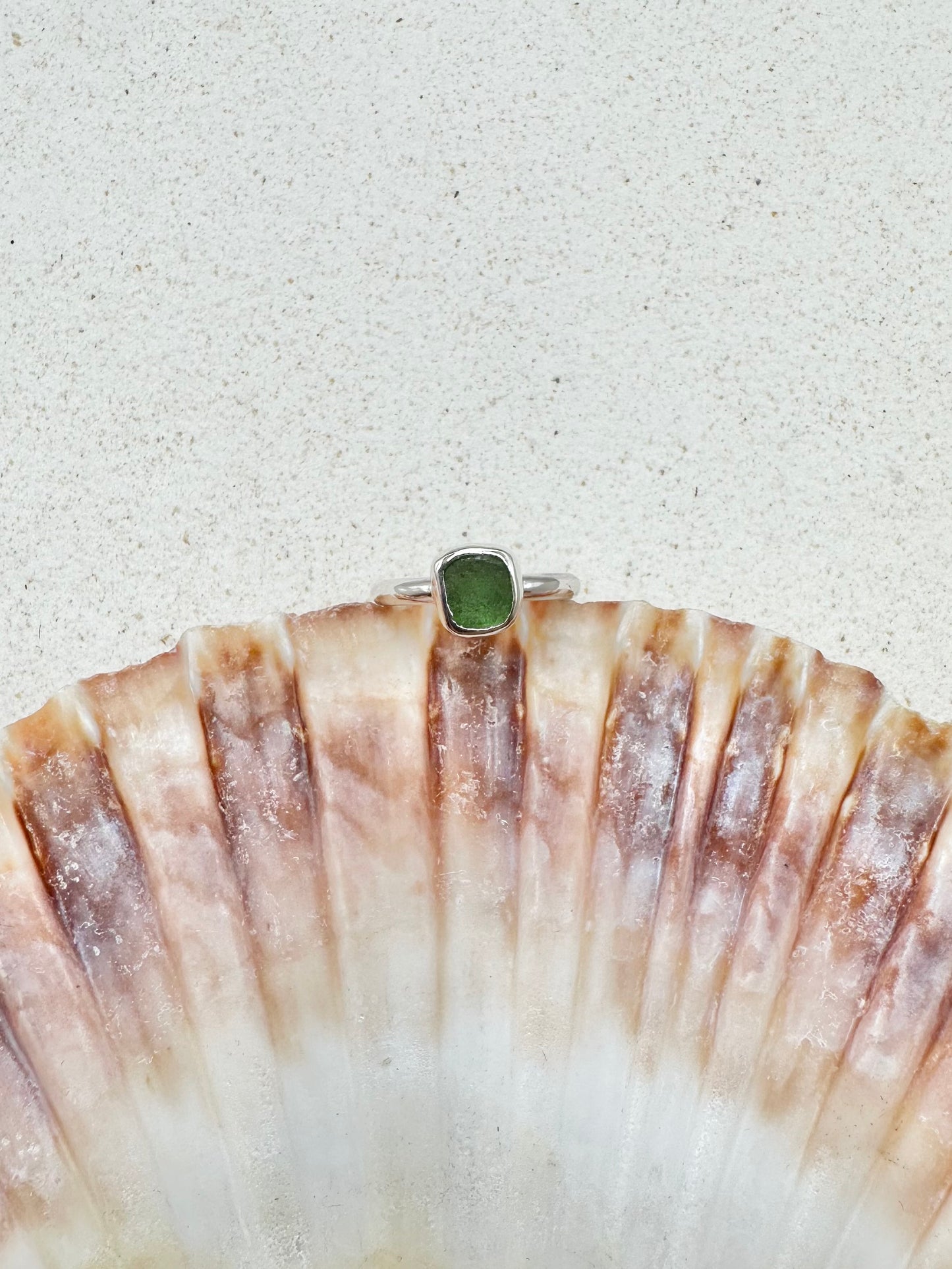 Green Seaglass Ring Silver
