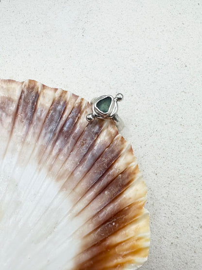 Teal Seaglass Ring Silver