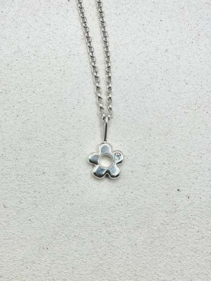 Chunky Flower Pendant Silver & Sapphire