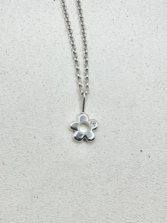 Chunky Flower Pendant Silver & Sapphire