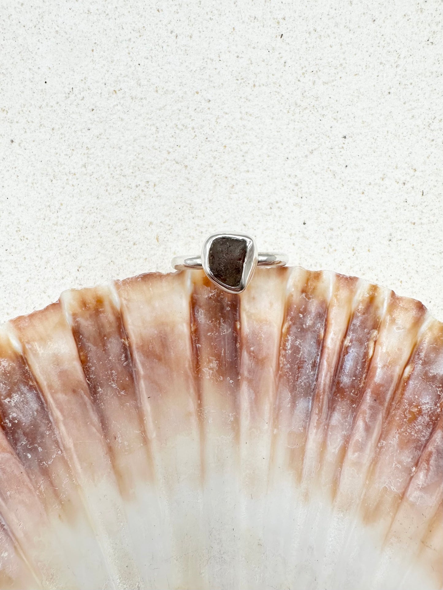 Amber Seaglass Ring Silver
