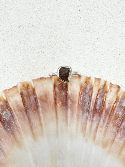 Amber Seaglass Ring Silver