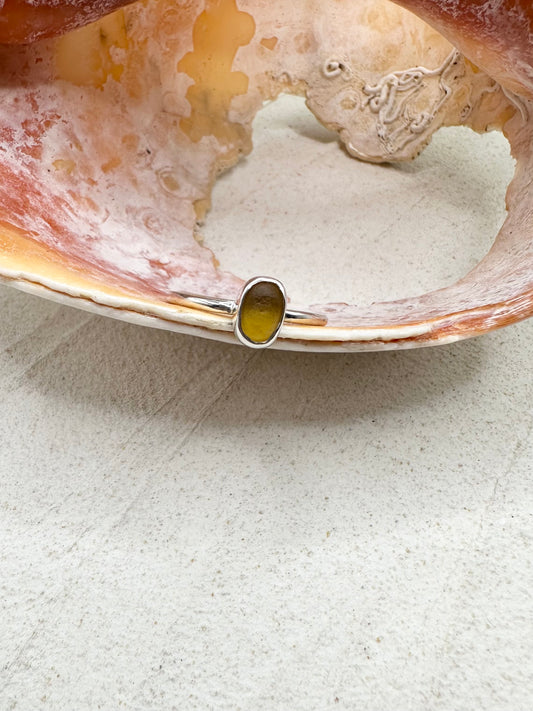 Silver Seaglass Ring in Yellow