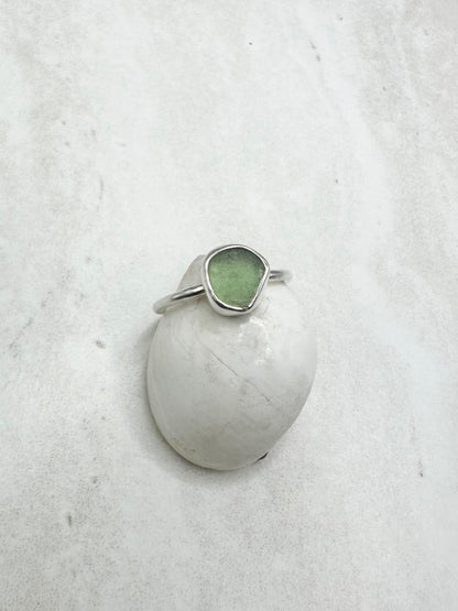 Light Green Seaglass Ring Silver - L