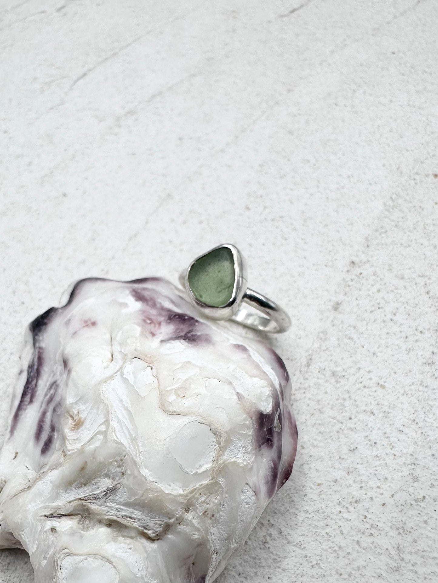 Light Green Seaglass Ring Silver