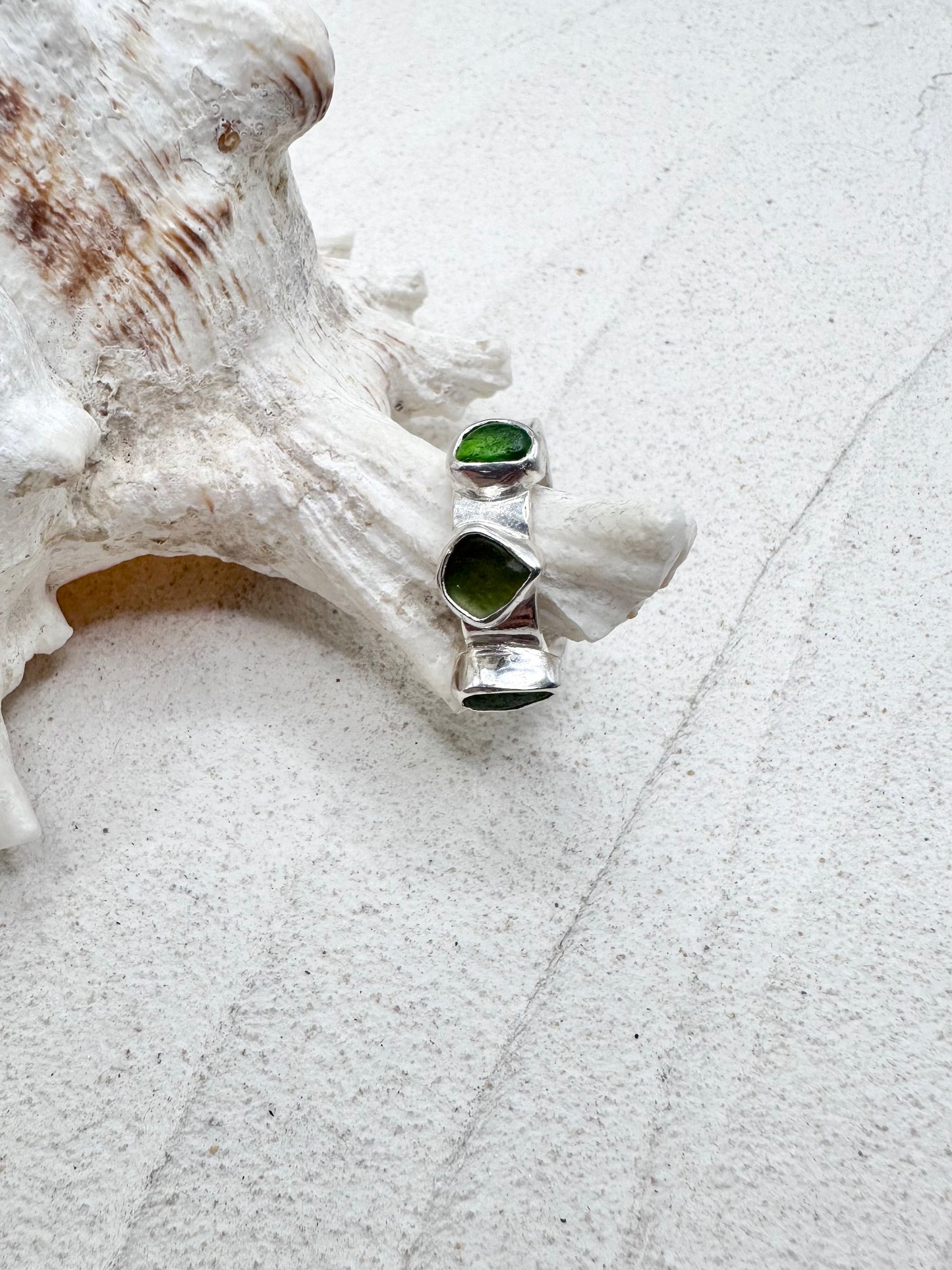 Silver Seaglass Ring in Green