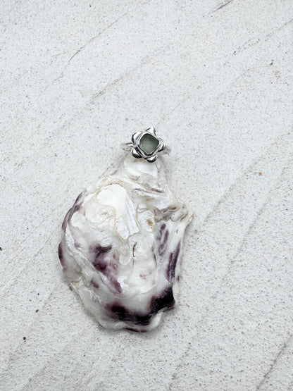 Light Green Seaglass Flower Ring Silver