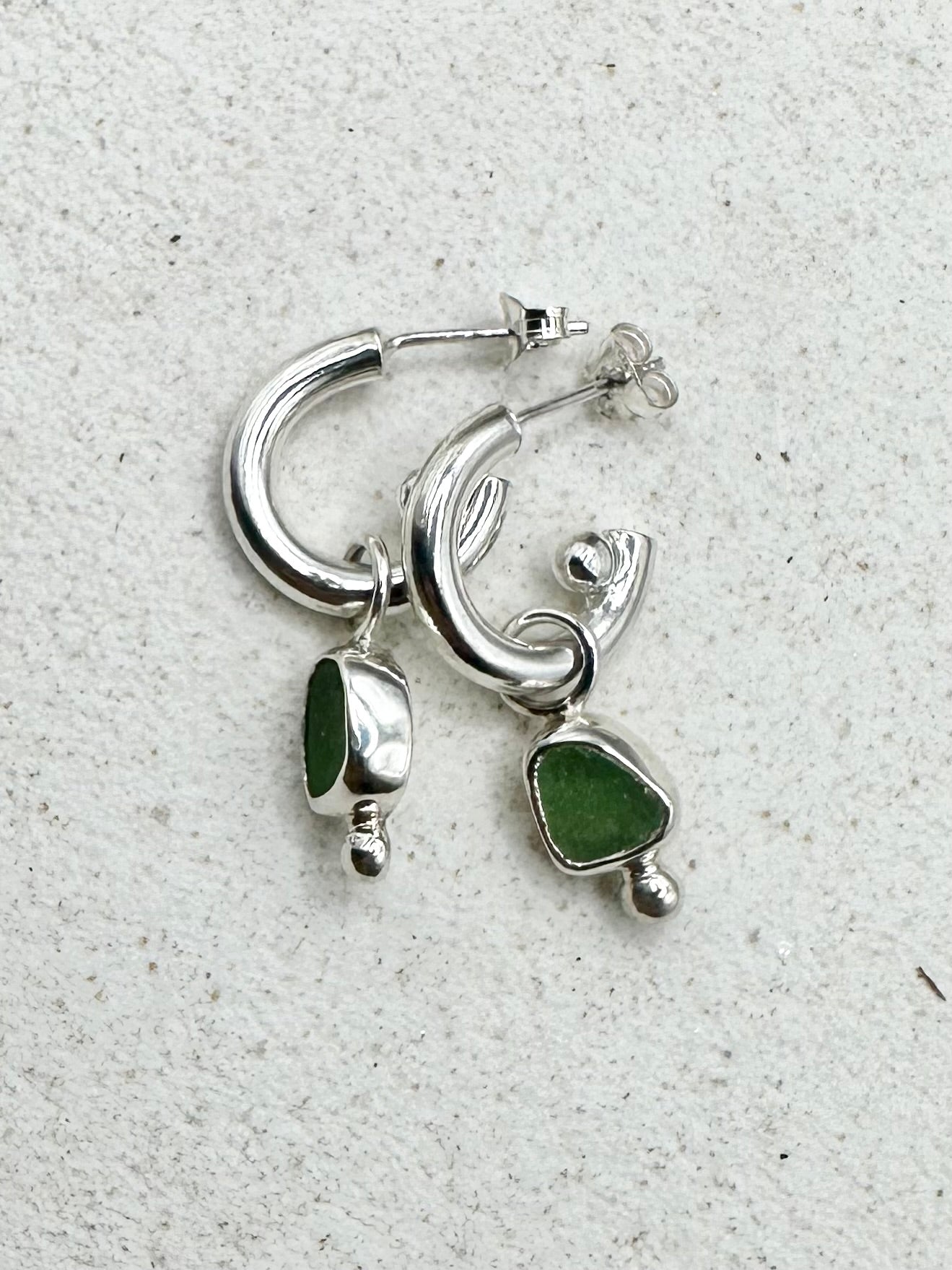 Green Seaglass Charms Silver