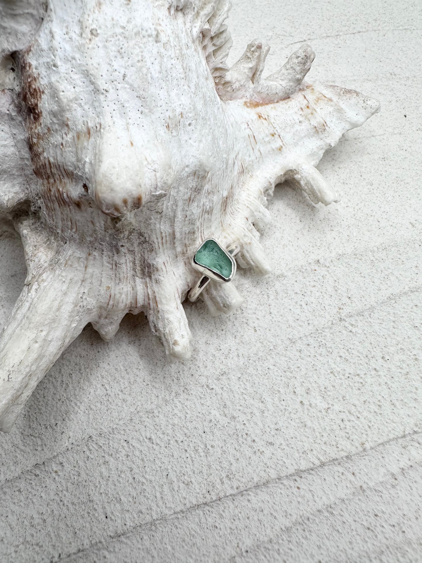 Silver Seaglass Ring in Light Blue