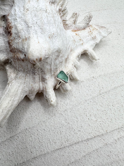 Silver Seaglass Ring in Light Blue