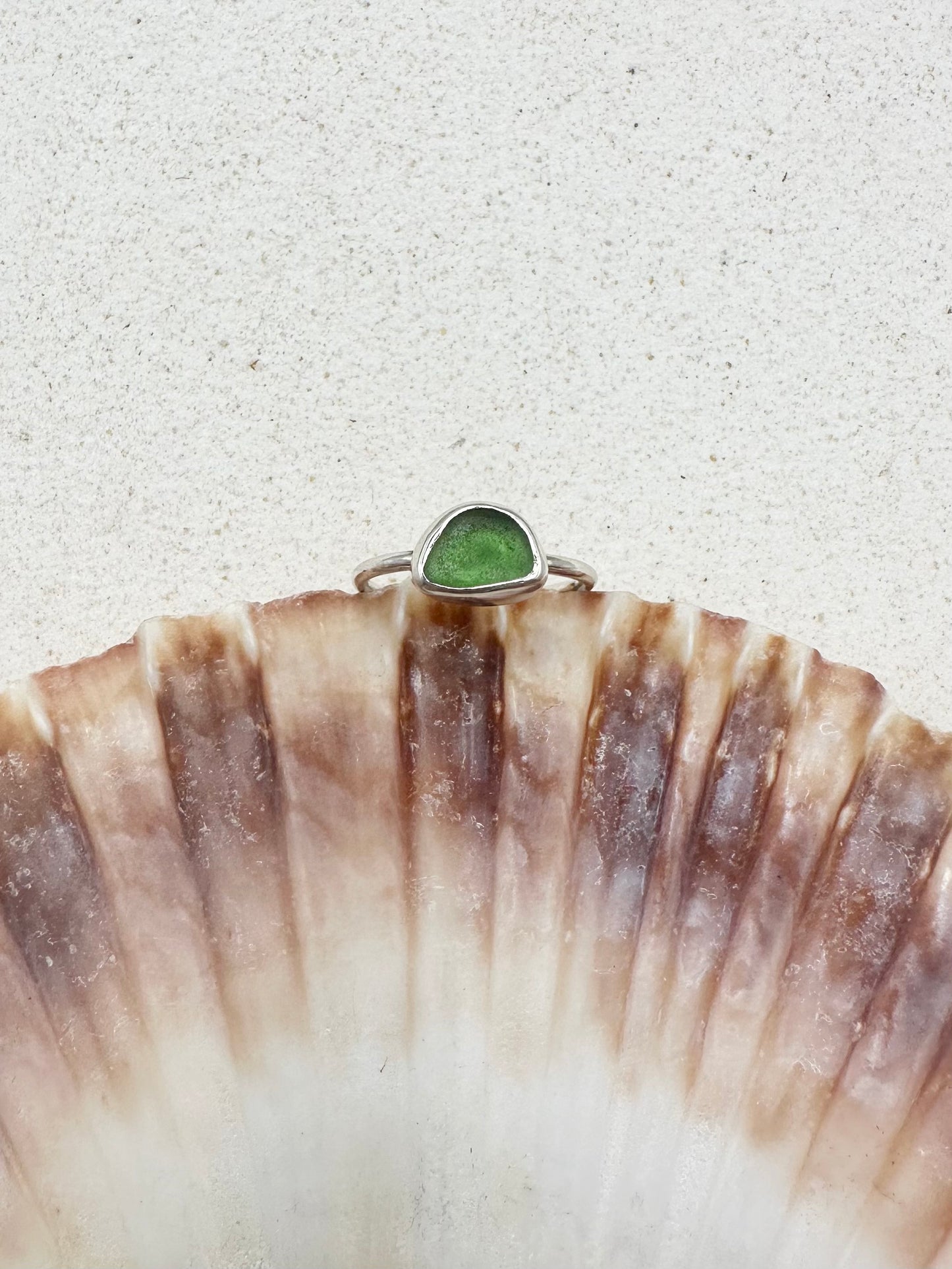 Green Seaglass Ring Silver