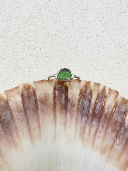 Green Seaglass Ring Silver