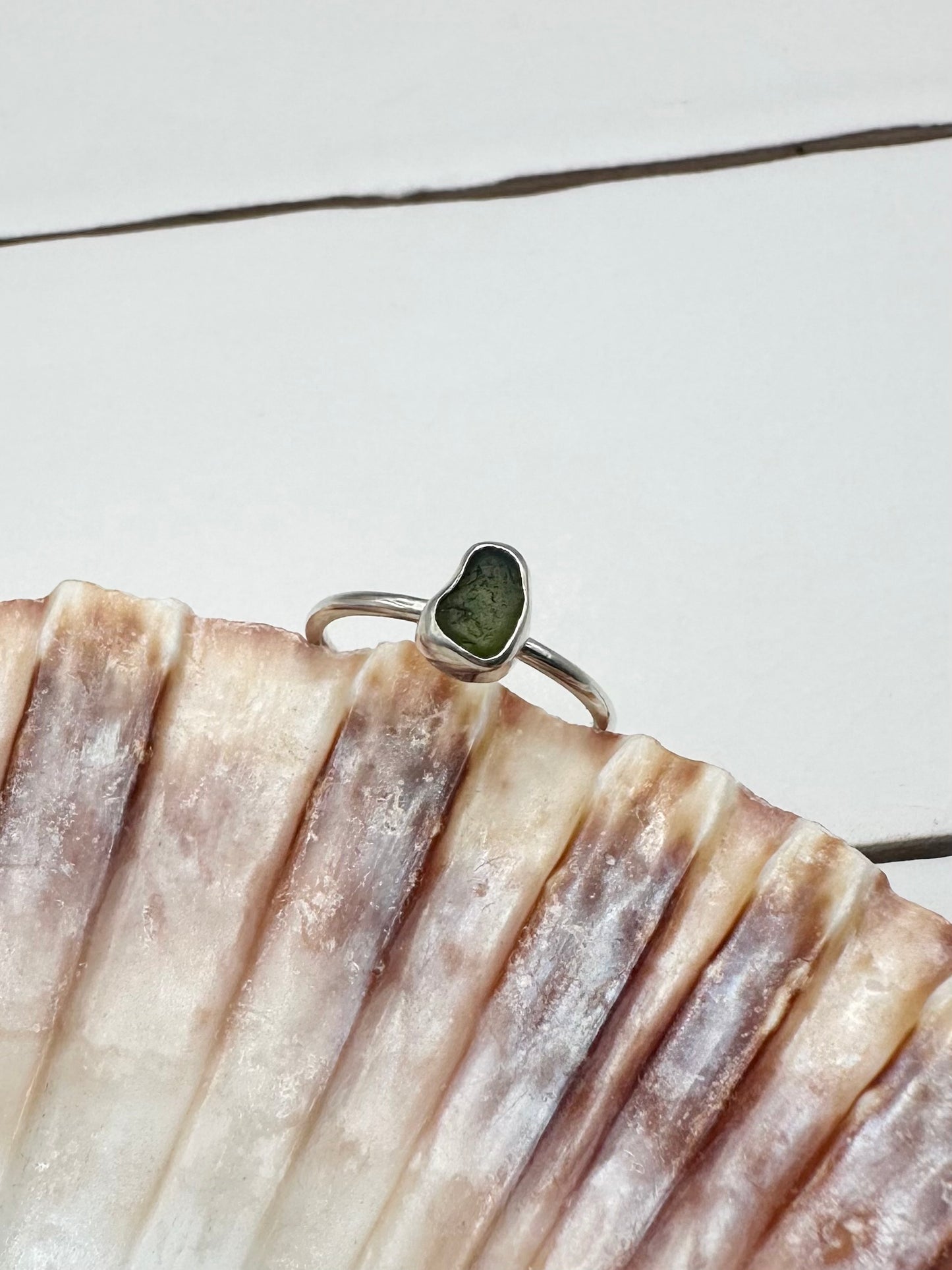Green Seaglass Ring Silver