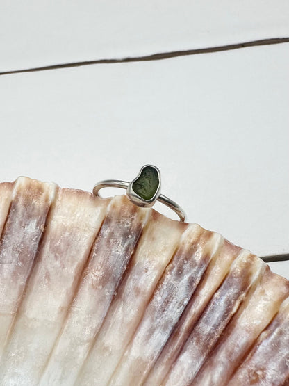 Green Seaglass Ring Silver