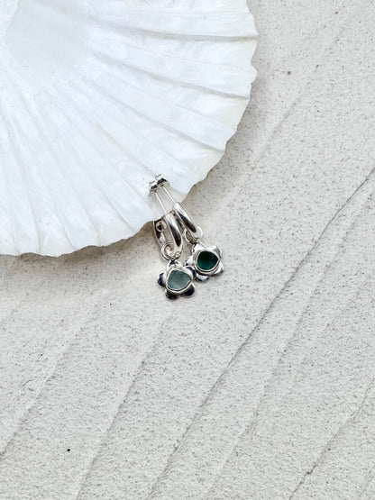 Flower Seaglass Charms in Teal &  Light Blue