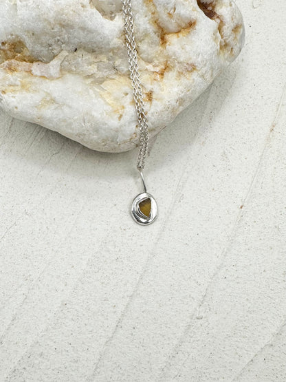 Sterling Silver & Seaglass Pendant in Yellow