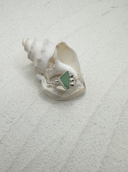 Sterling Silver Seaglass Ring in Frosted Green
