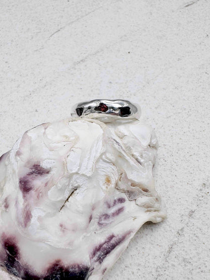 Raw Garnet Ring Silver
