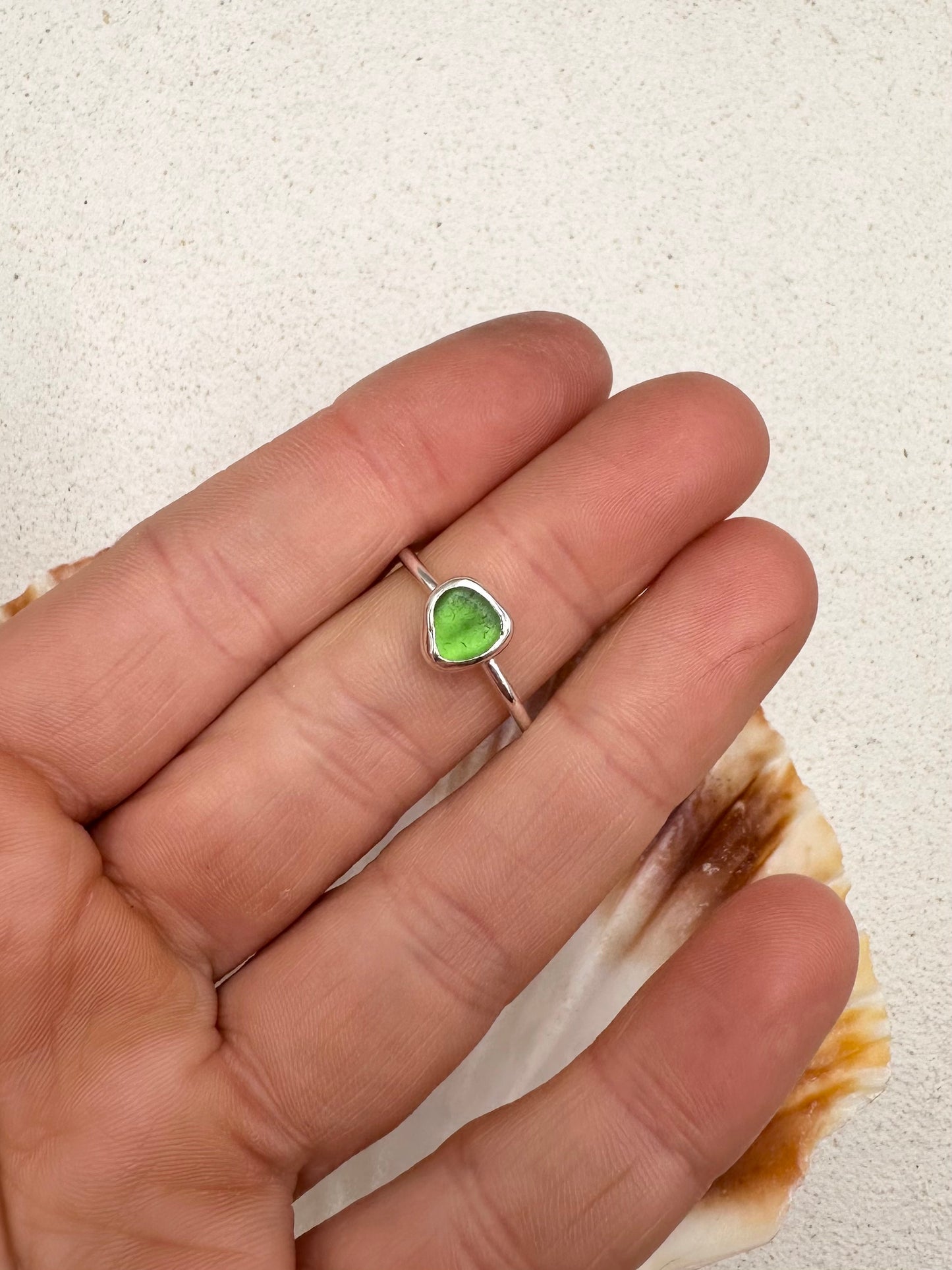 Green Seaglass Ring Silver