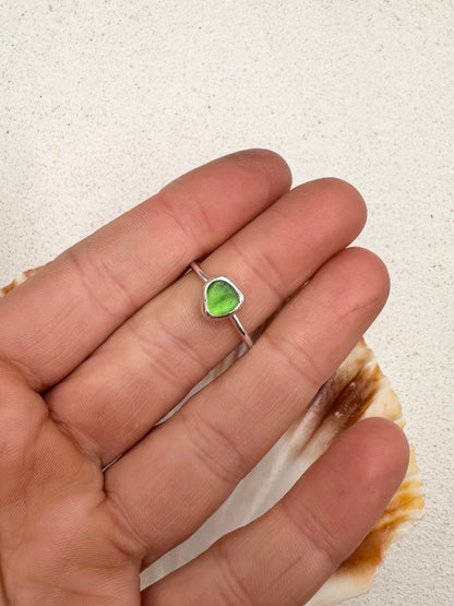 Green Seaglass Ring Silver