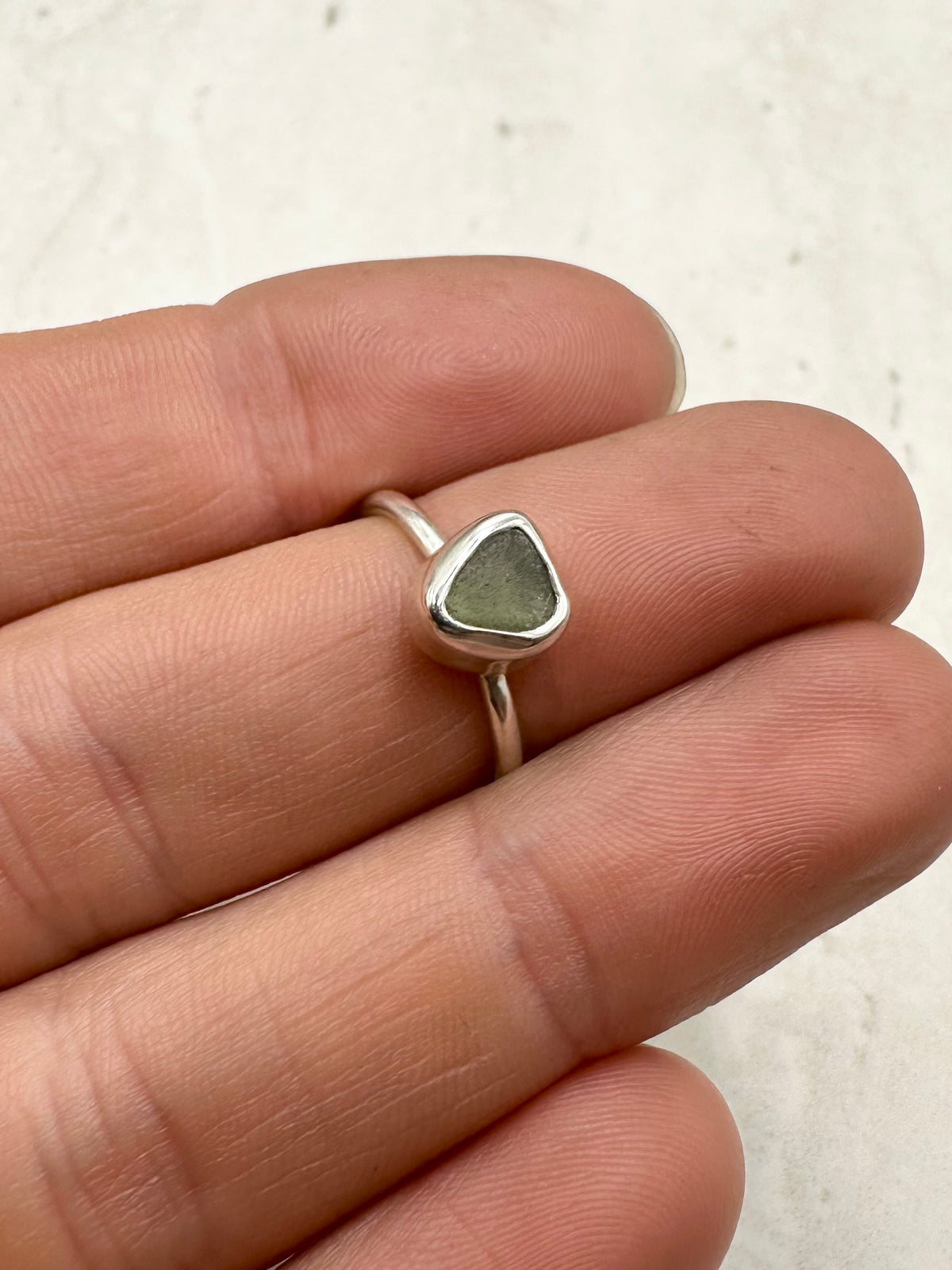 Green Seaglass Ring Silver - J