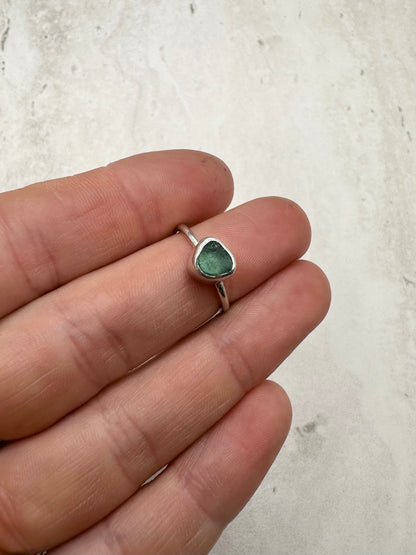 Teal Seaglass Ring Silver - I