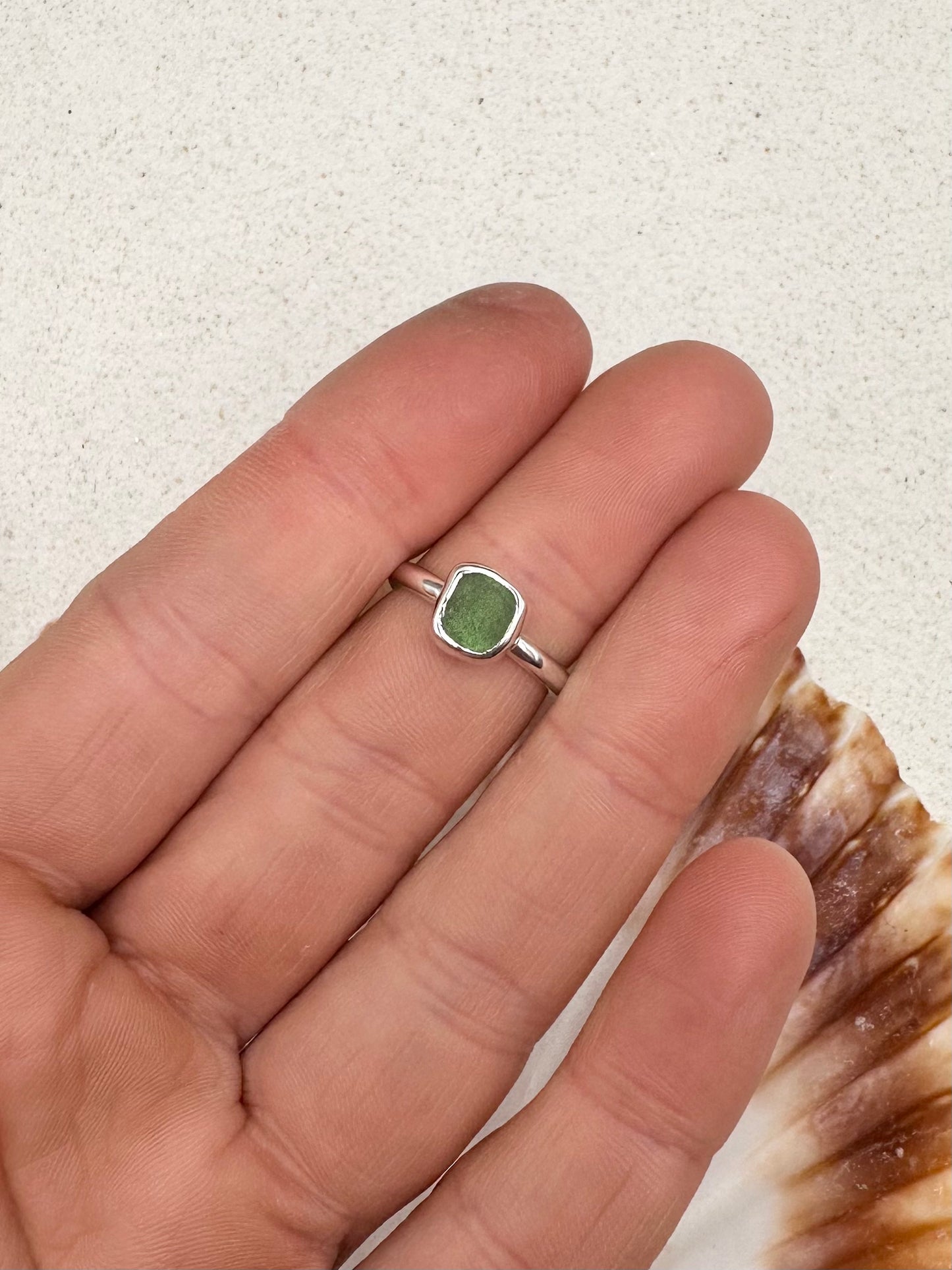 Green Seaglass Ring Silver