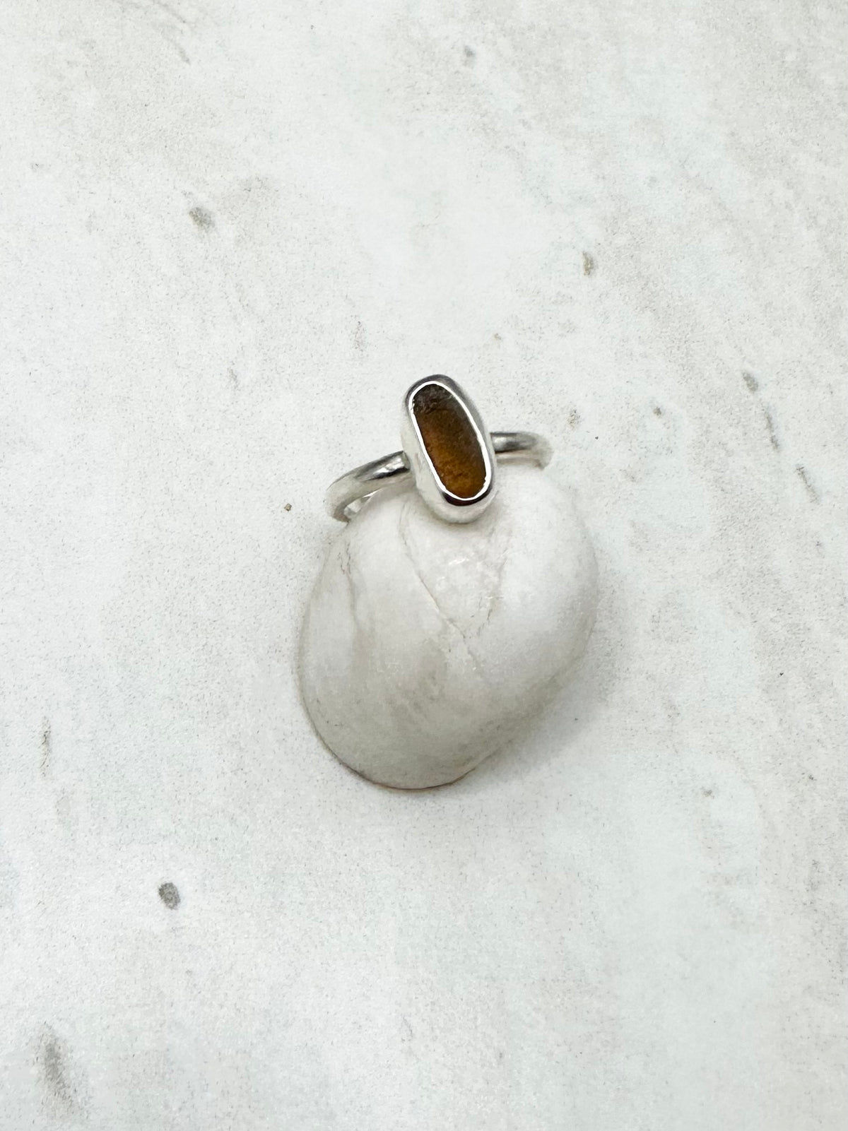 Amber Seaglass Ring Silver - K