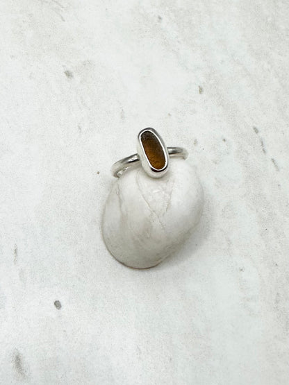 Amber Seaglass Ring Silver - K